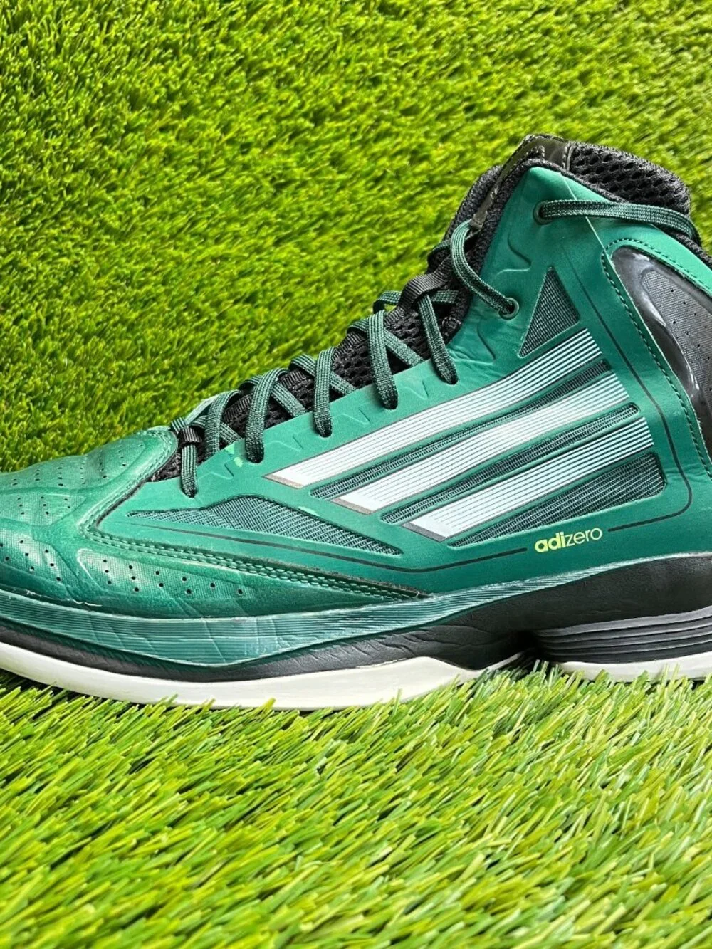 Adidas Adizero Mens Size 13 Green Black White Athletic Basketball Shoes Sneakers